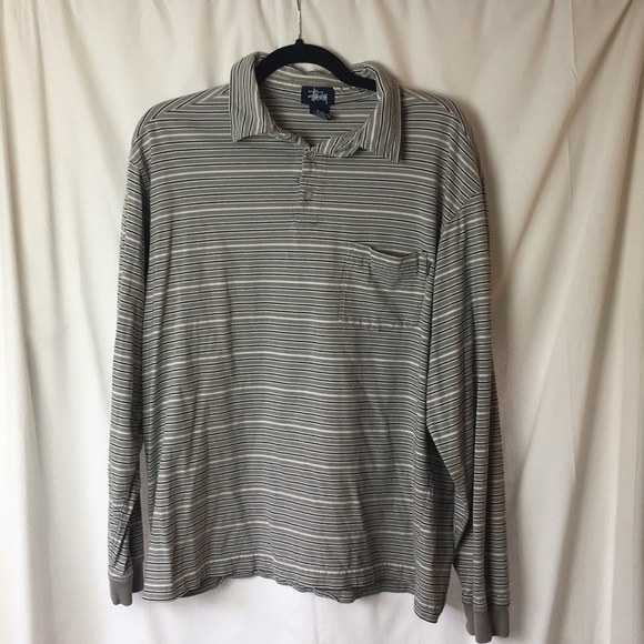 Stussy Other - Stussy Long Sleeve Striped Collared Pocket Tee
